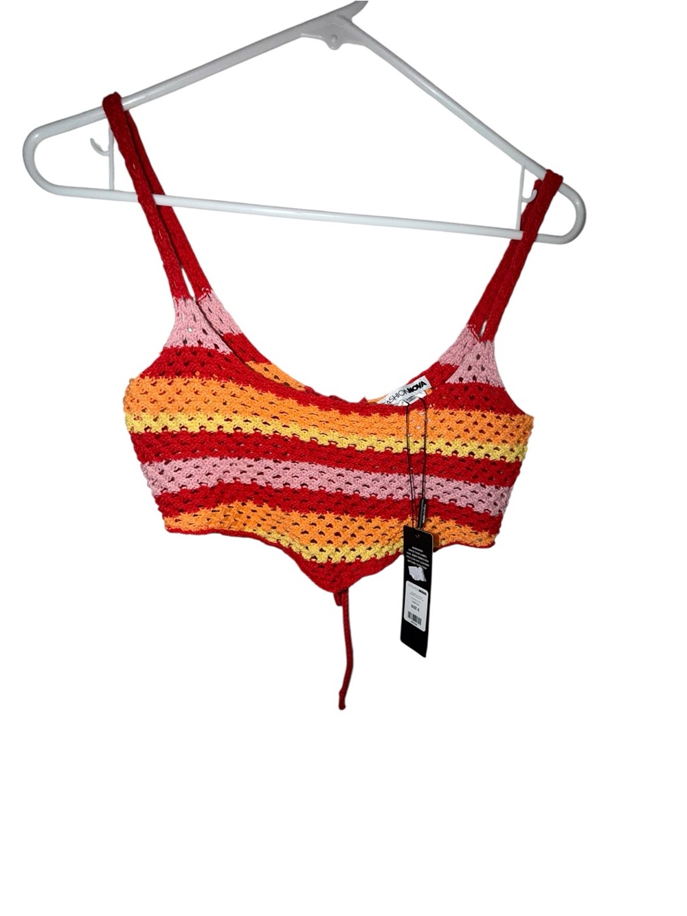 Fashion Nova Crochet Crop Top in Red, Pink & Yellow